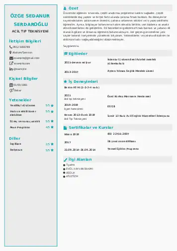 Acil Tıp Teknisyeni CV Örnekleri cv indir
